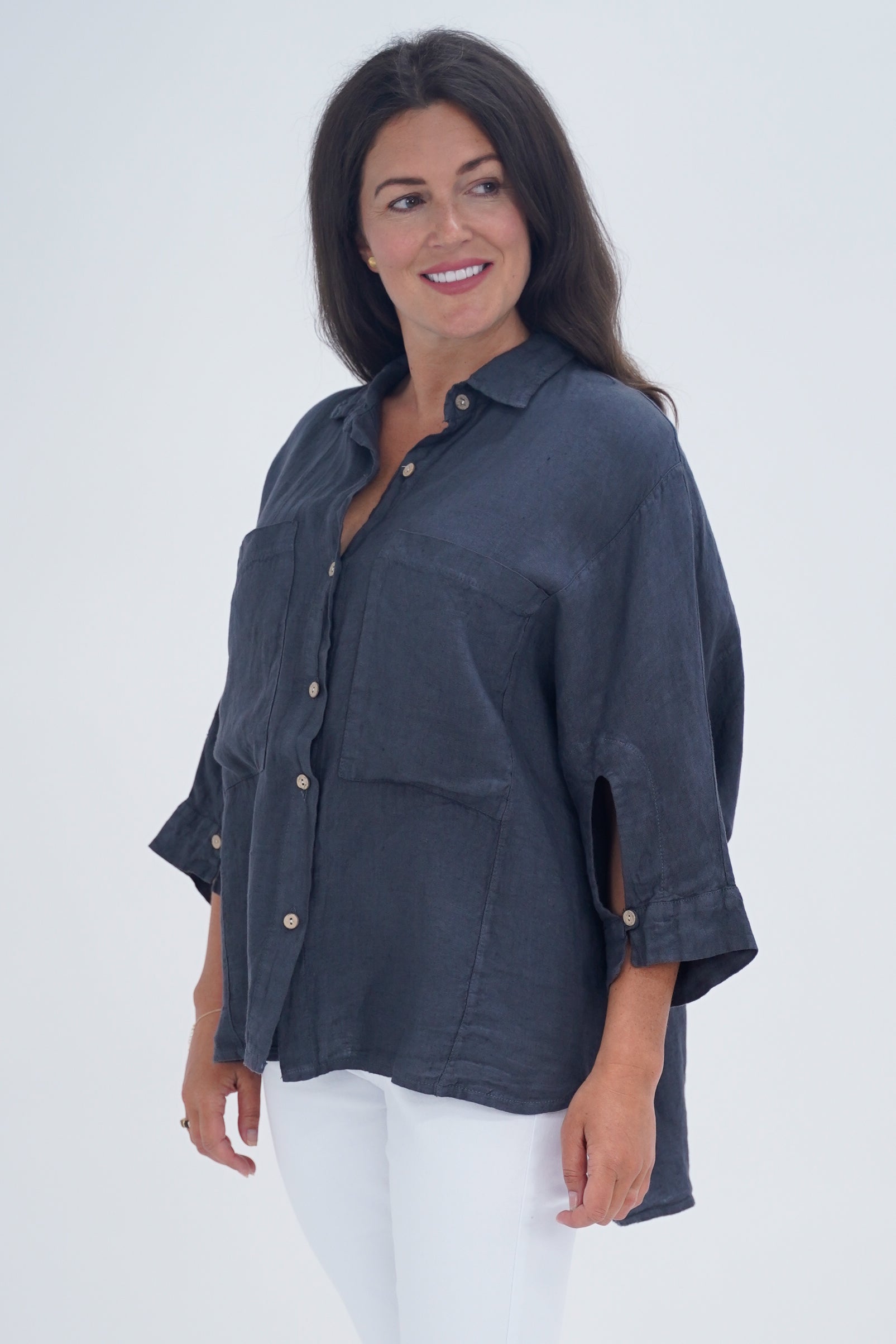 Made In Italy Milan Linen Button Shirt Top
