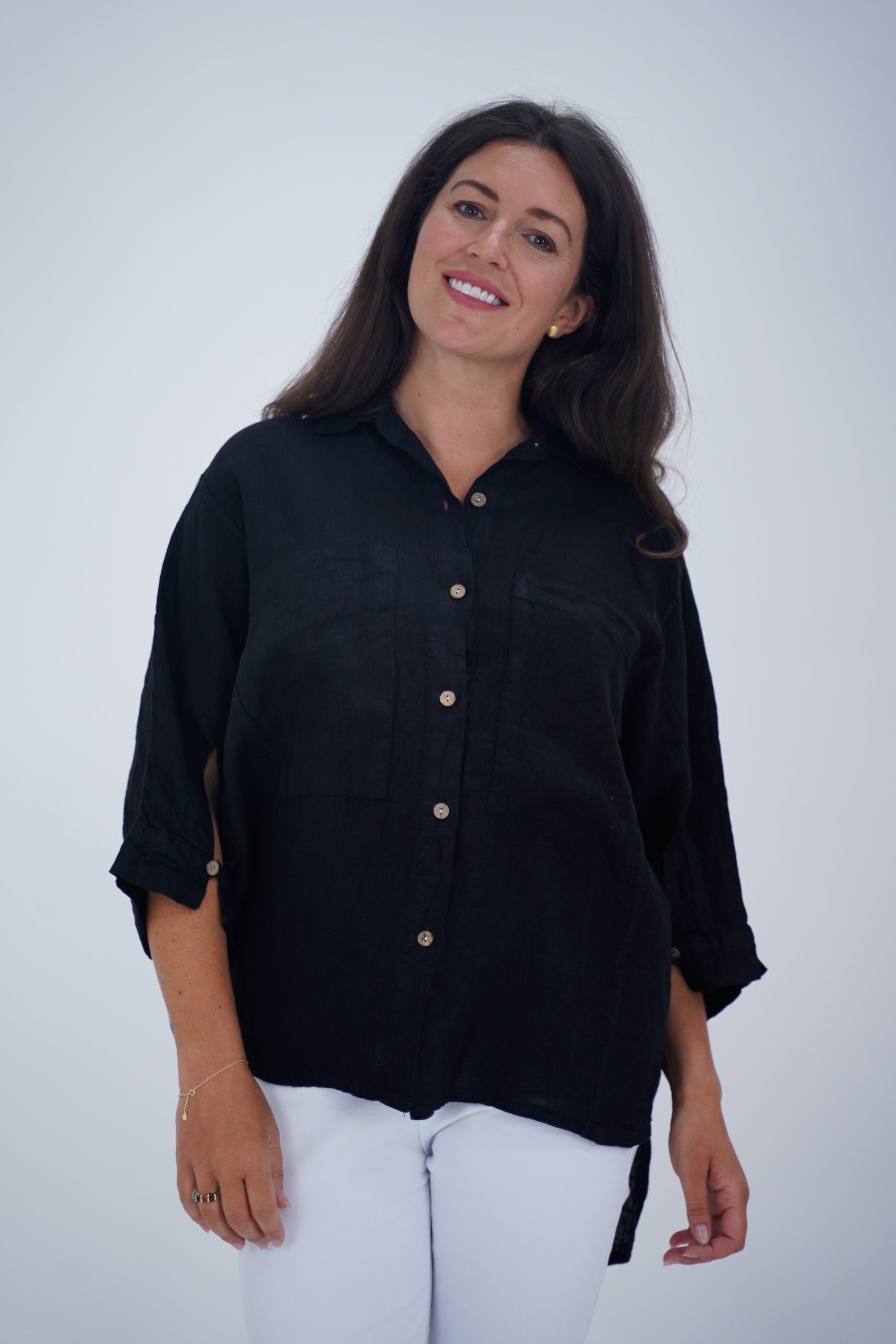 Made In Italy Milan Linen Button Shirt Top