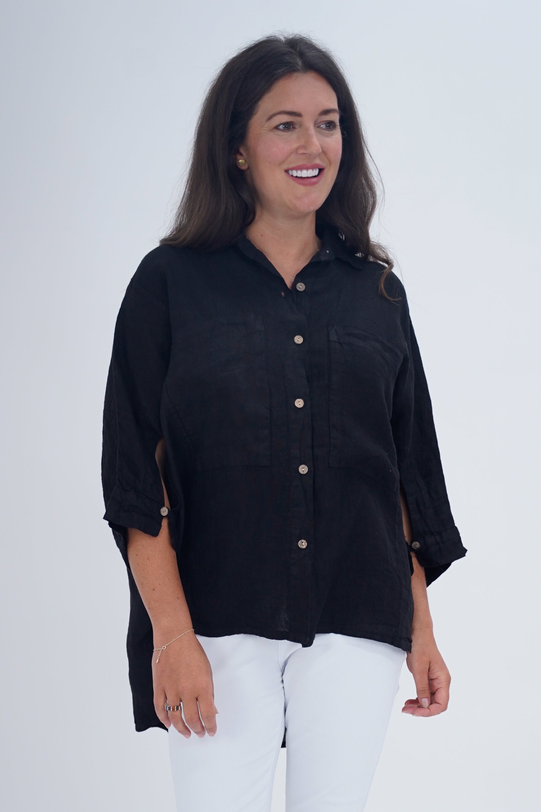 Made In Italy Milan Linen Button Shirt Top