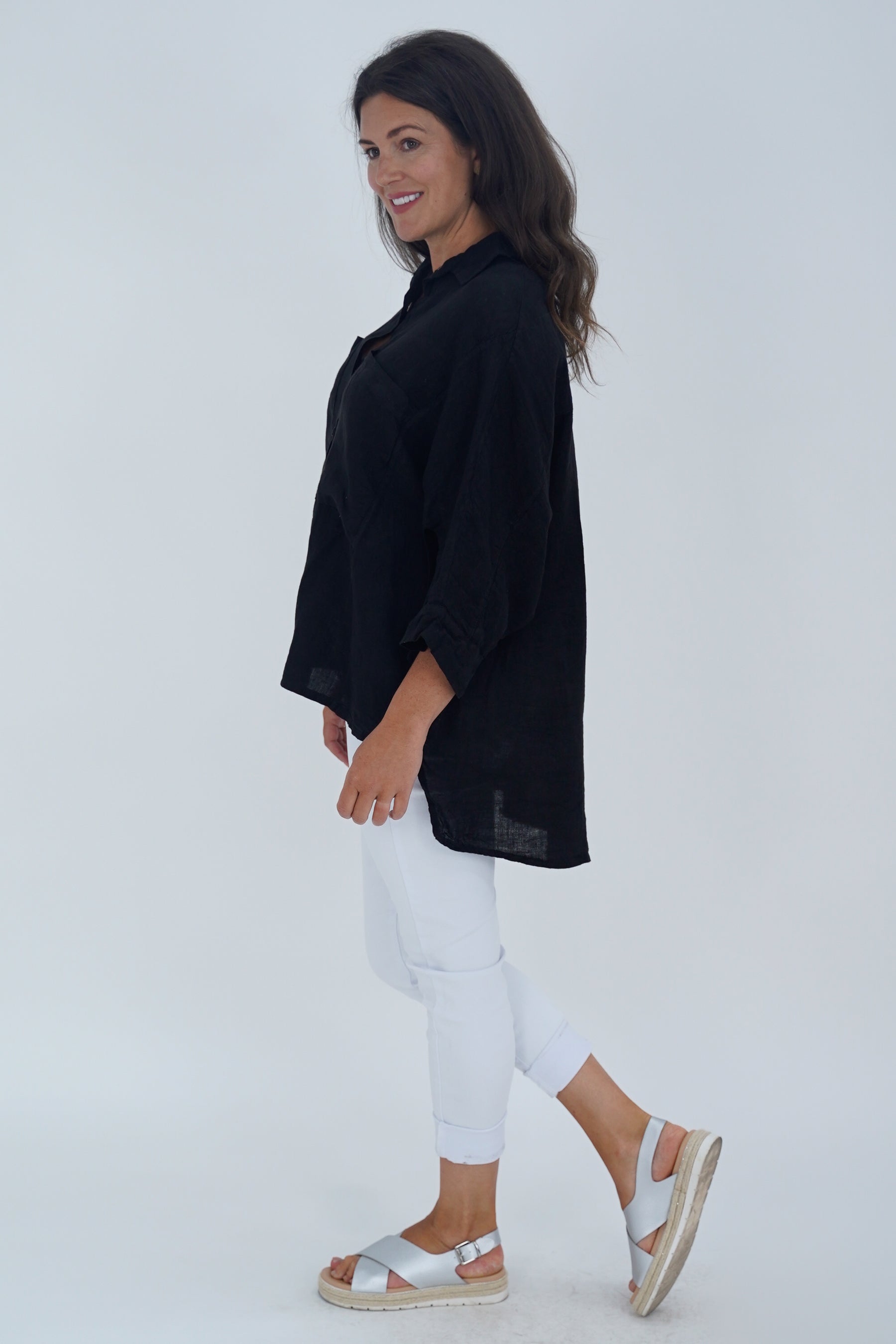 Made In Italy Milan Linen Button Shirt Top