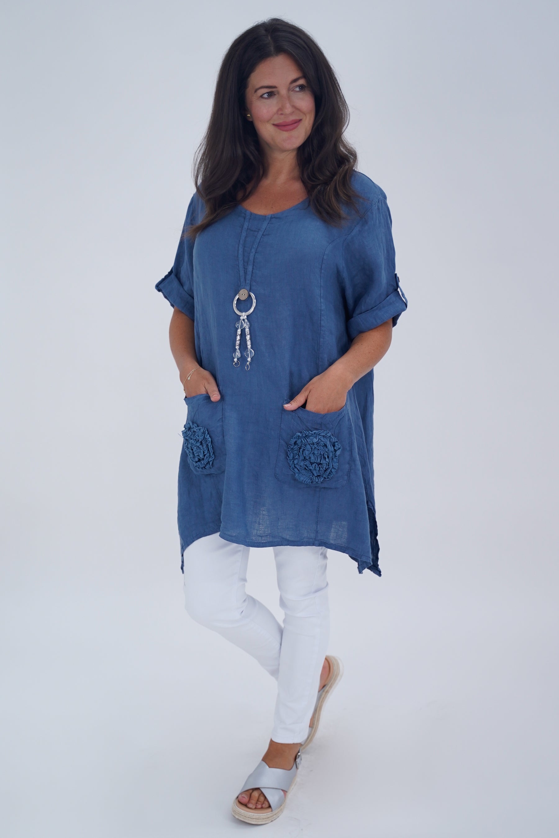 Made In Italy Venice Linen Pendant Tunic Top