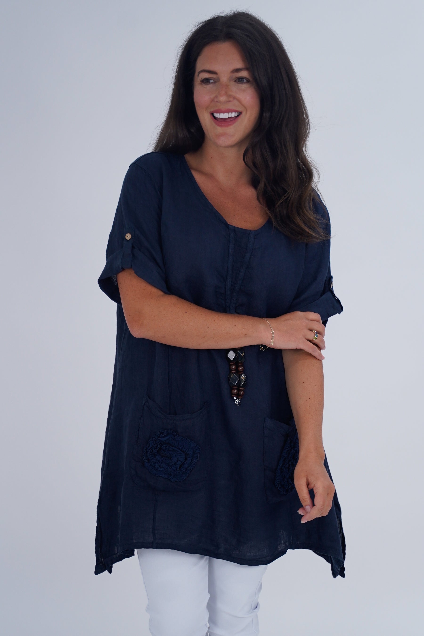 Made In Italy Venice Linen Pendant Tunic Top