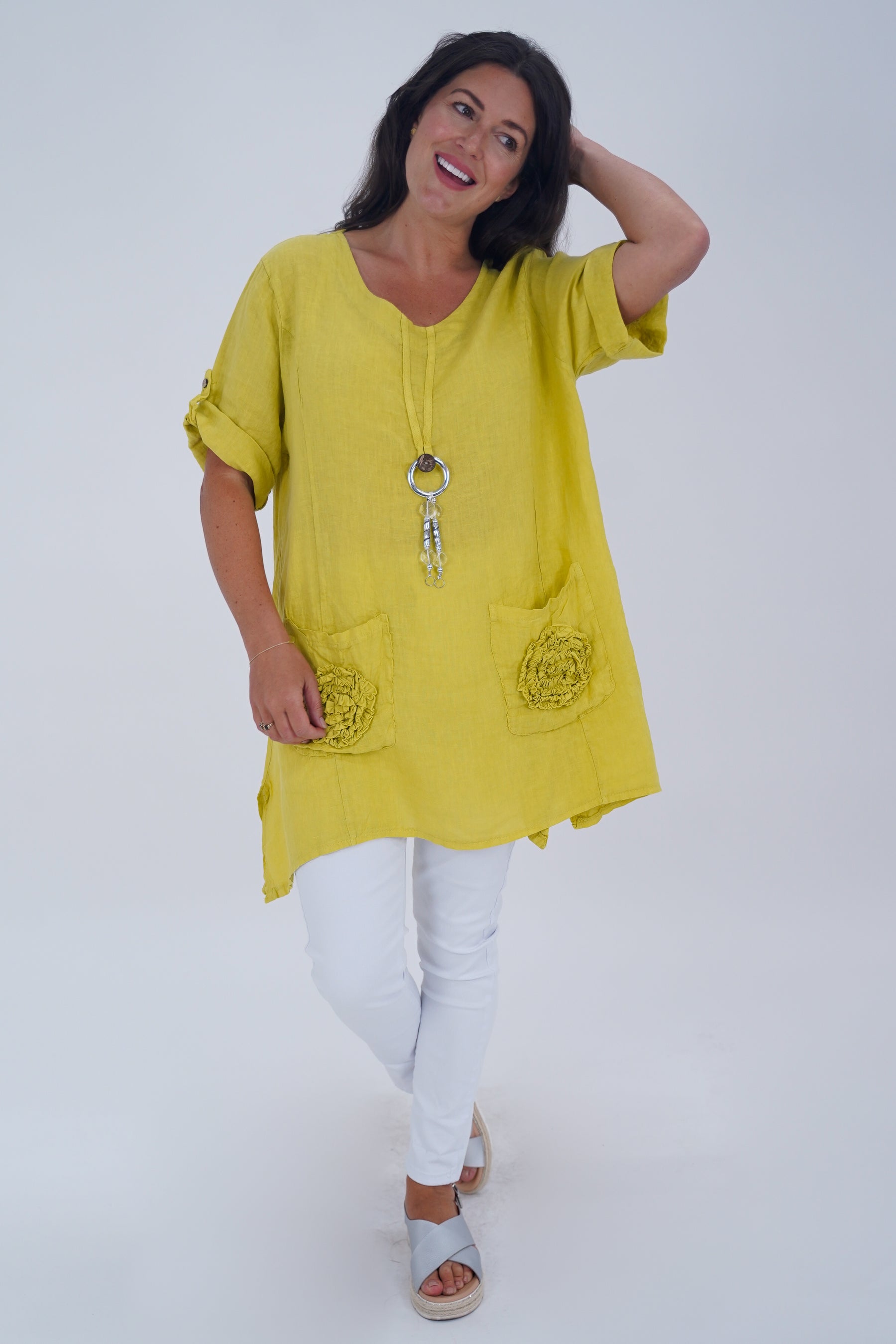Made In Italy Venice Linen Pendant Tunic Top