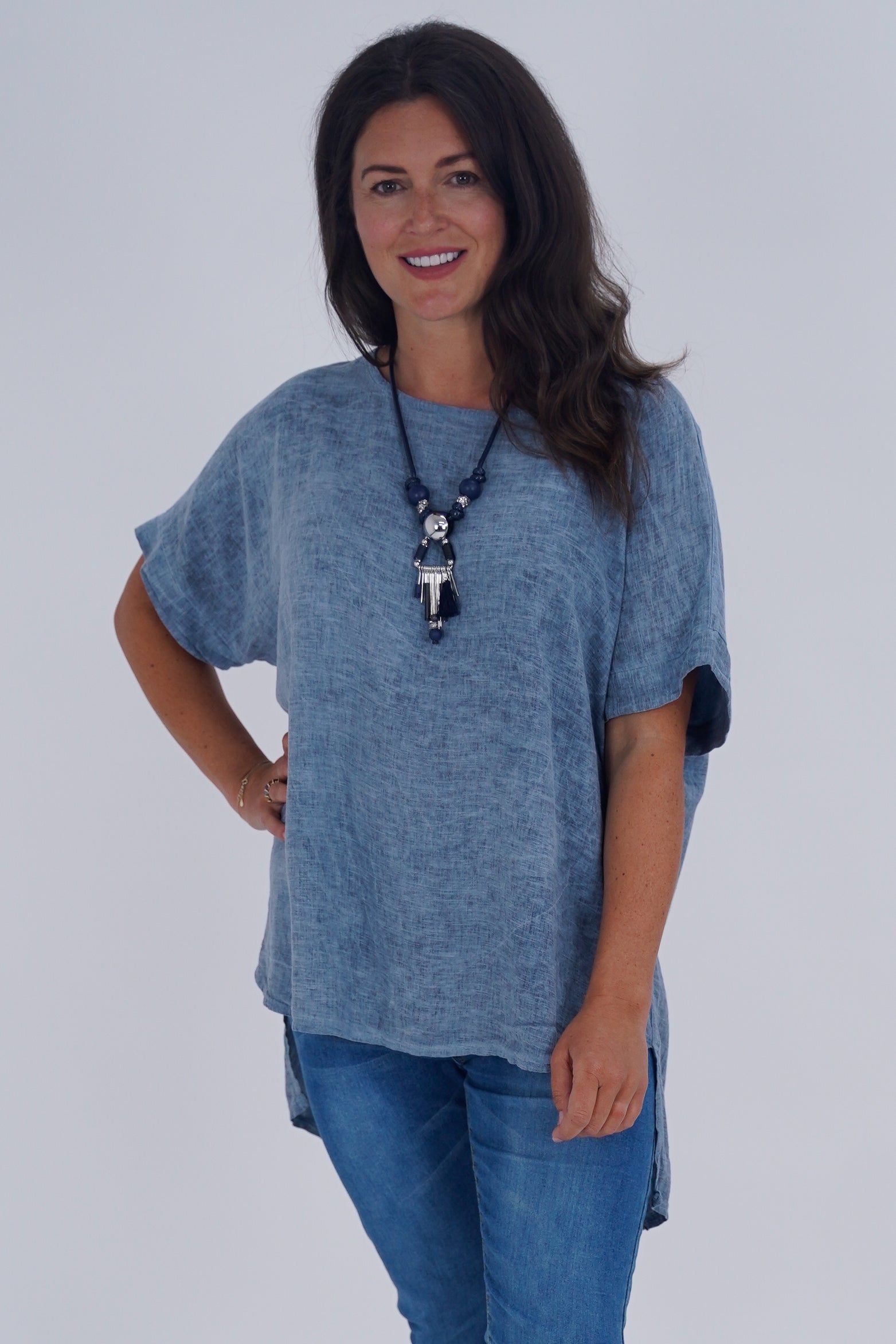 Made In Italy Ruby Button Back Linen Tunic Top