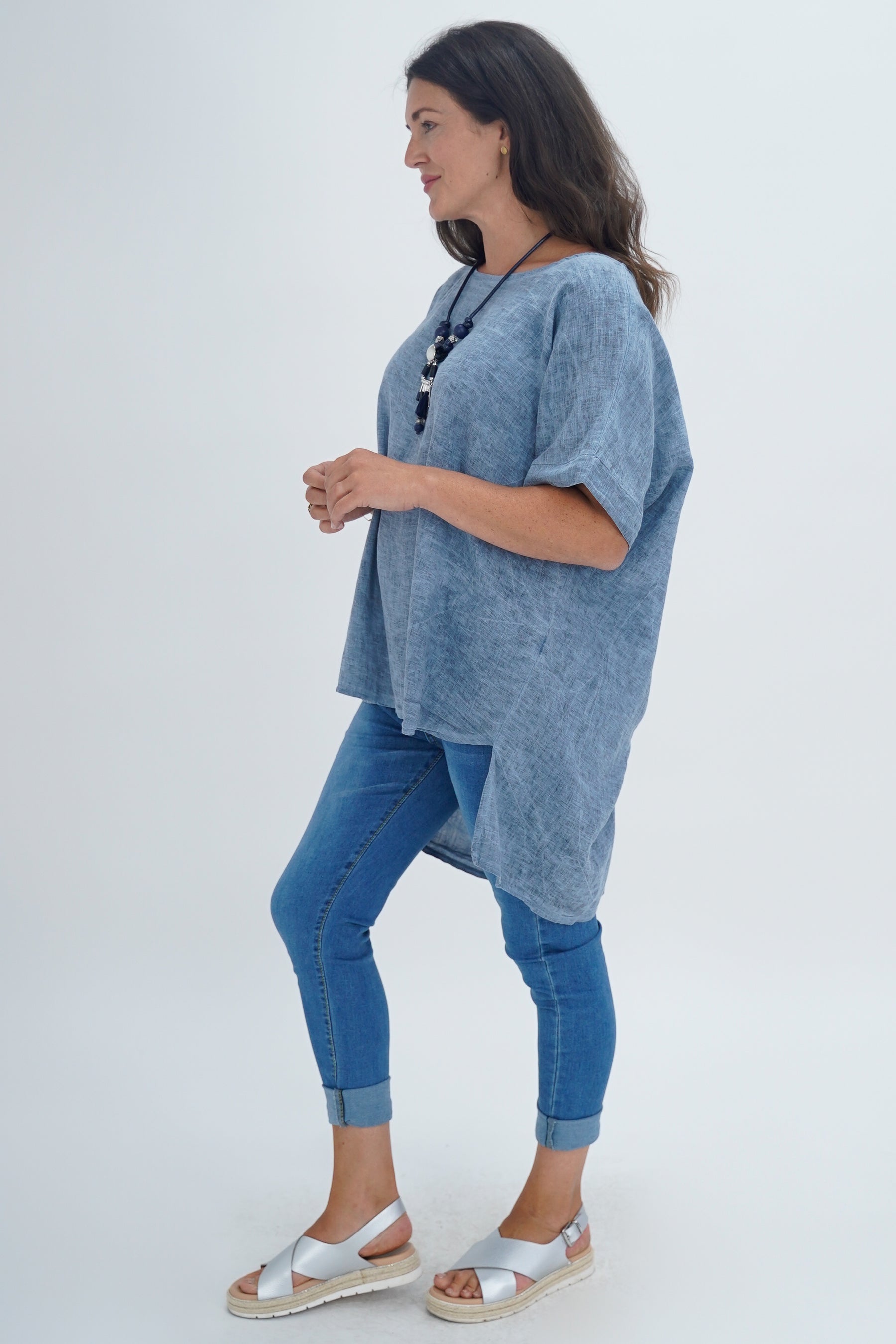 Made In Italy Ruby Button Back Linen Tunic Top