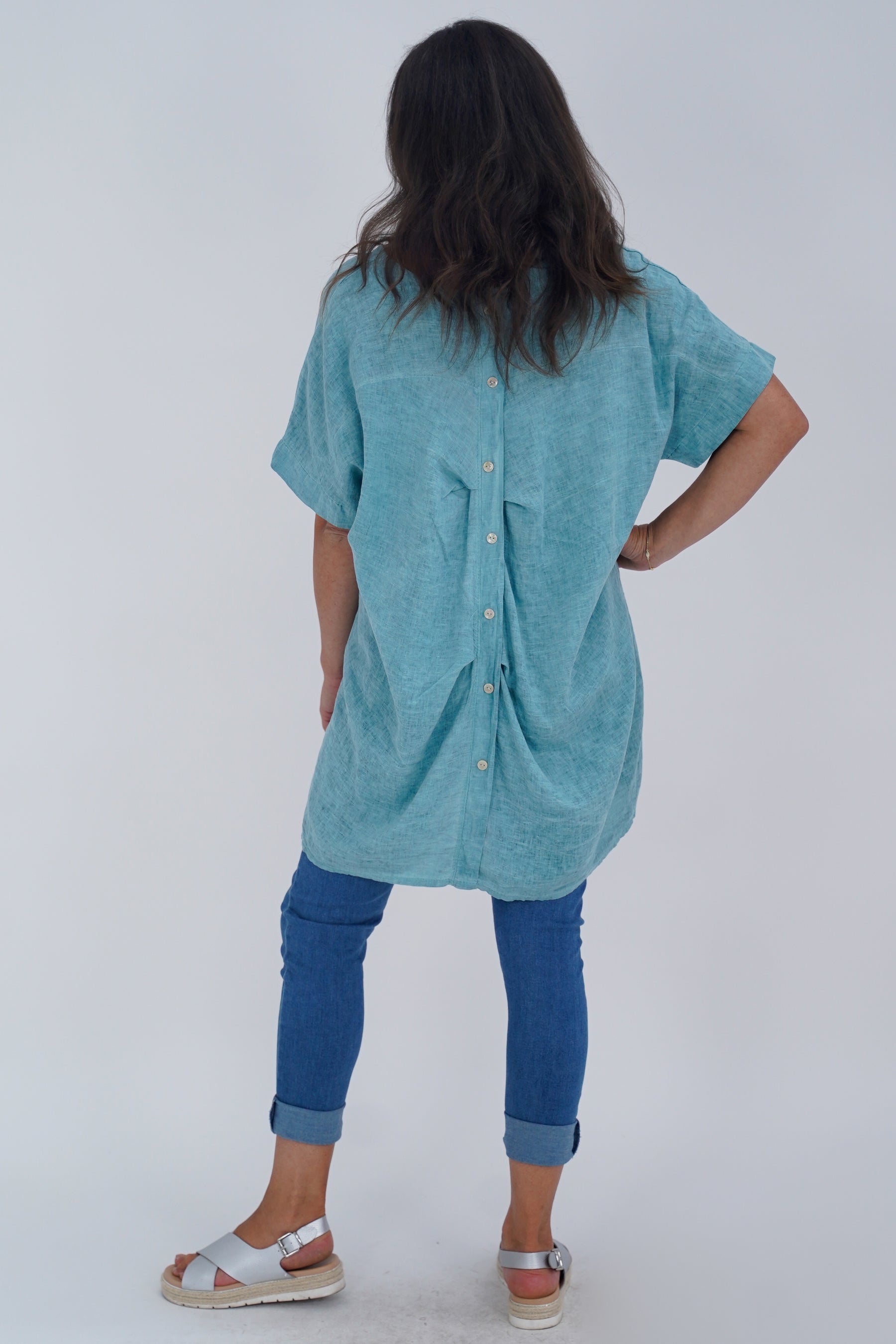 Made In Italy Ruby Button Back Linen Tunic Top