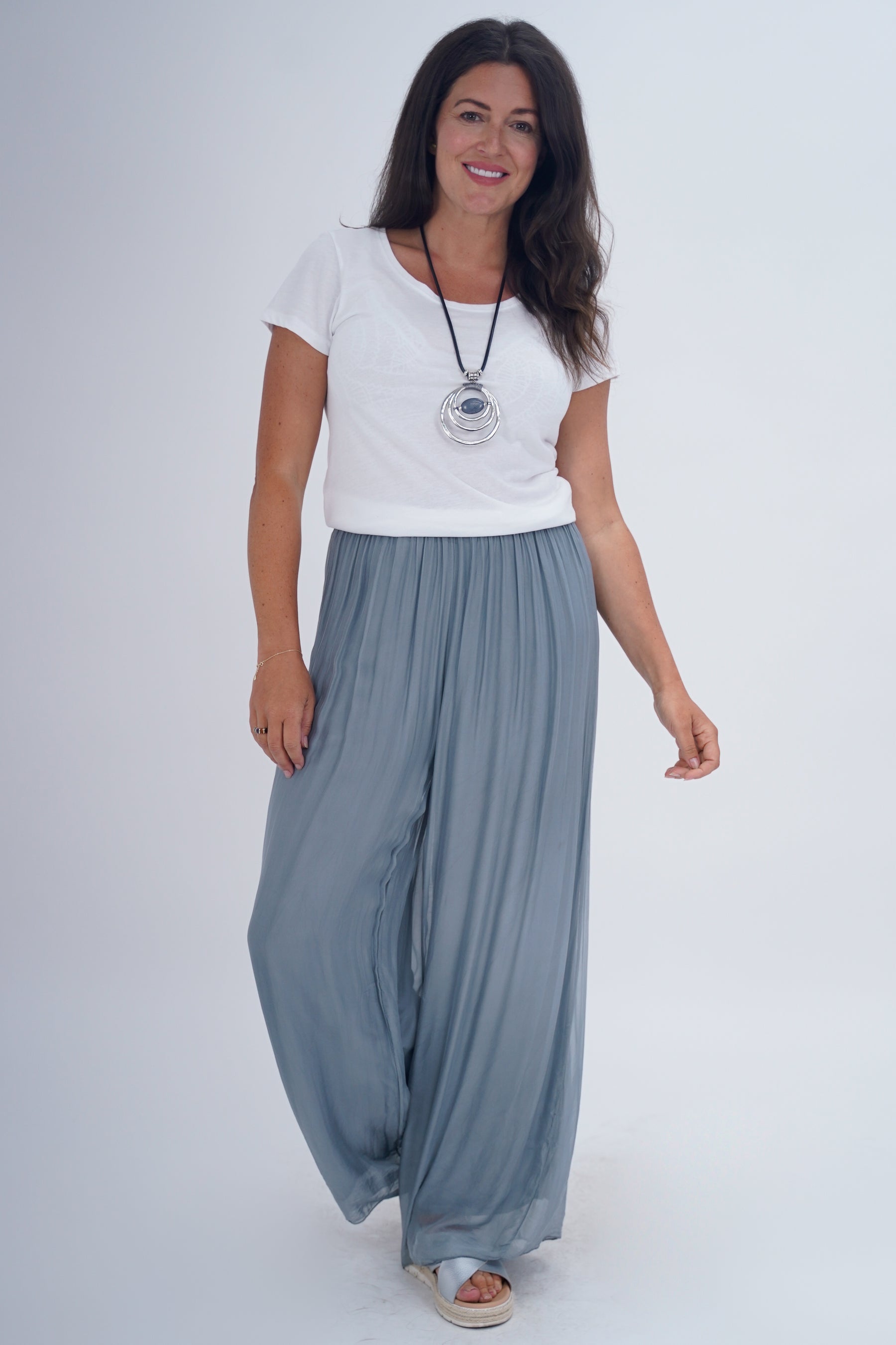 Made In Italy Arabella Pure Silk Trousers - Grey