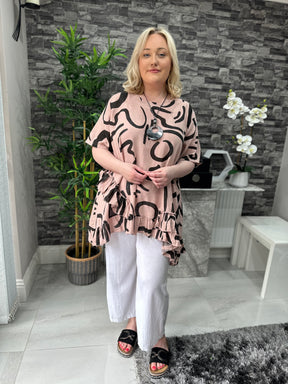 Made In Italy Kelly Printed Frill Top - Light Pink