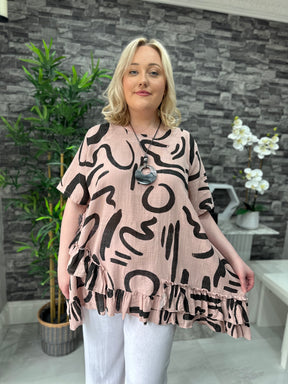 Made In Italy Kelly Printed Frill Top - Light Pink