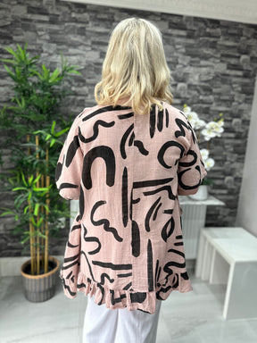 Made In Italy Kelly Printed Frill Top - Light Pink