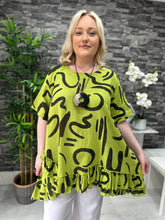 Made In Italy Kelly Printed Frill Top - Lime Green