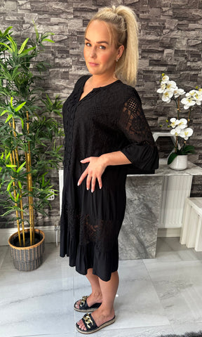 Made In Italy Zoey Crotchet Lace Dress - Black