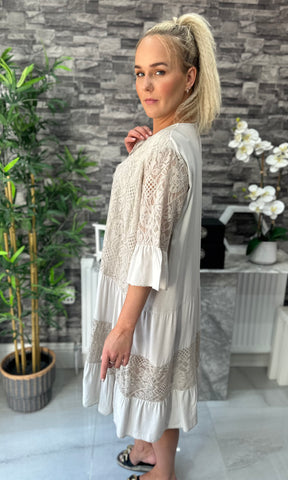 Made In Italy Zoey Crotchet Lace Dress - Beige