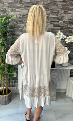 Made In Italy Zoey Crotchet Lace Dress - Beige