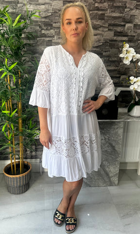 Made In Italy Zoey Crotchet Lace Dress - White