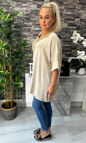 Made In Italy Tilly Embroidered Top - Beige