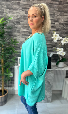 Made In Italy Tilly Embroidered Top - Turquoise