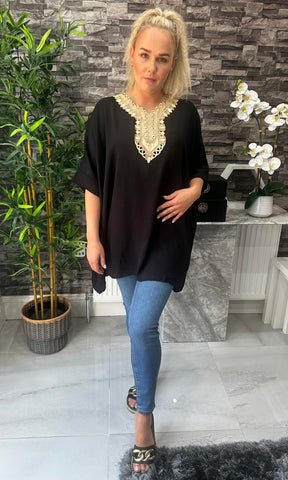 Made In Italy Tilly Embroidered Top - Black