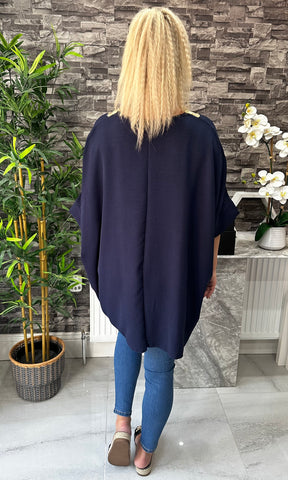 Made In Italy Tilly Embroidered Top - Navy Blue