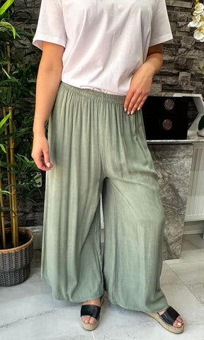 Made In Italy Chloe Palazzo Trousers - Khaki Green