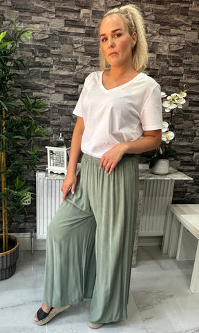 Made In Italy Chloe Palazzo Trousers - Khaki Green