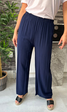 Made In Italy Chloe Palazzo Trousers - Navy Blue