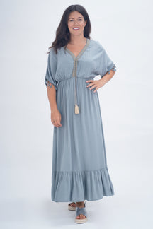 Made In Italy Amalfi Plain Tie Detail Dress - Grey