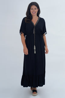 Made In Italy Amalfi Plain Tie Detail Dress - Black