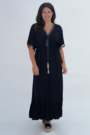 Made In Italy Amalfi Plain Tie Detail Dress - Black
