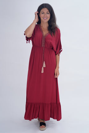 Made In Italy Amalfi Plain Tie Detail Dress - Wine
