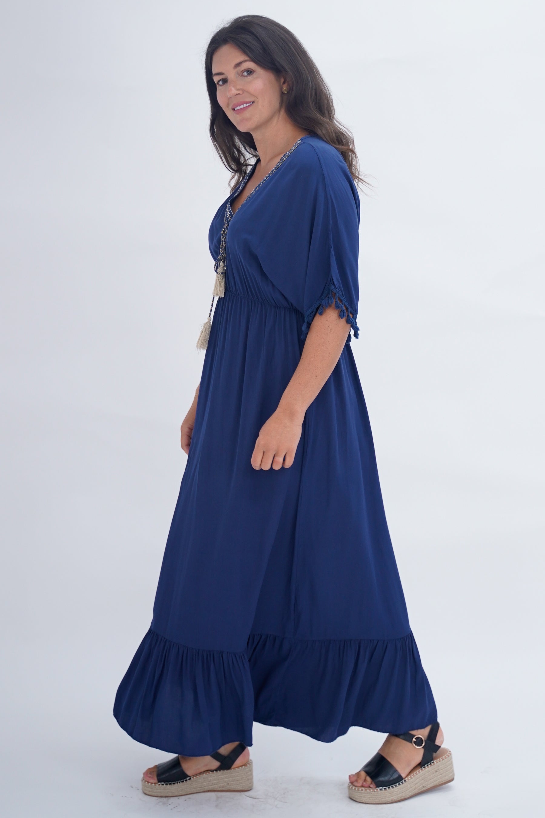 Made In Italy Amalfi Plain Tie Detail Dress