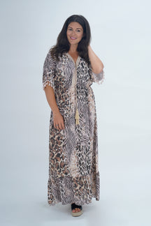 Made In Italy Amalfi Animal Print Tie Detail Dress - Light Pink