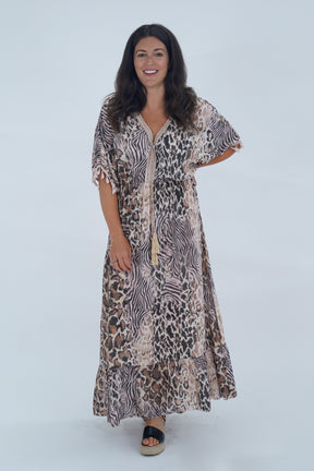 Made In Italy Amalfi Animal Print Tie Detail Dress