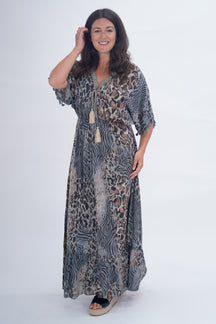 Made In Italy Amalfi Animal Print Tie Detail Dress