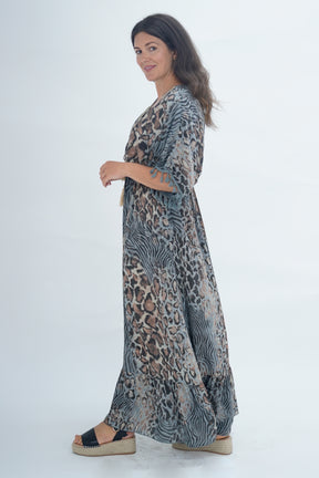 Made In Italy Amalfi Animal Print Tie Detail Dress