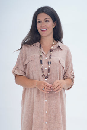 Made In Italy Naples Linen Long Button Dress
