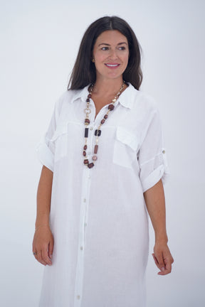 Made In Italy Naples Linen Long Button Dress