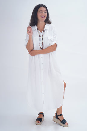 Made In Italy Naples Linen Long Button Dress