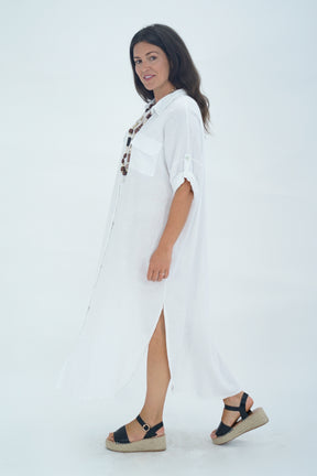 Made In Italy Naples Linen Long Button Dress
