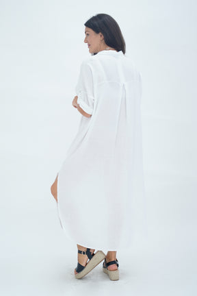 Made In Italy Naples Linen Long Button Dress
