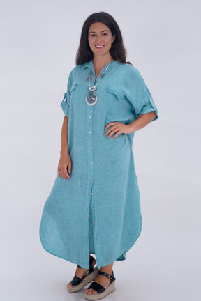 Made In Italy Naples Linen Long Button Dress