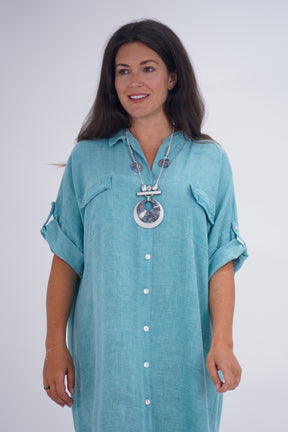 Made In Italy Naples Linen Long Button Dress