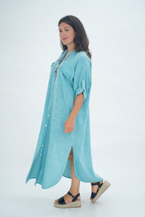 Made In Italy Naples Linen Long Button Dress