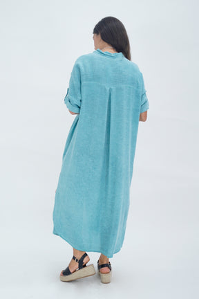 Made In Italy Naples Linen Long Button Dress