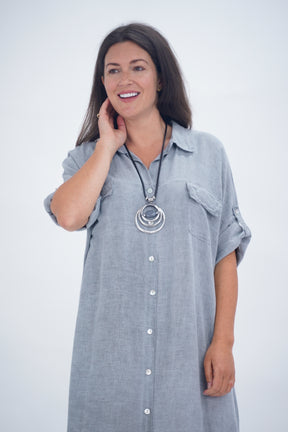 Made In Italy Naples Linen Long Button Dress