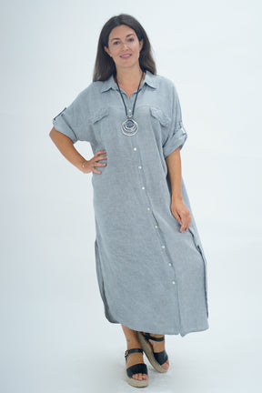 Made In Italy Naples Linen Long Button Dress