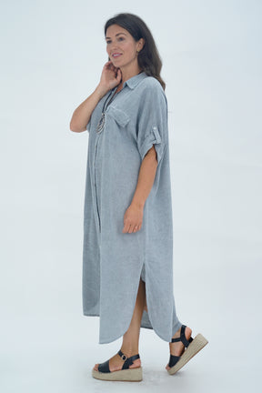 Made In Italy Naples Linen Long Button Dress