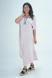 Made In Italy Naples Linen Long Button Dress