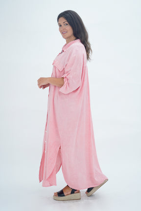 Made In Italy Naples Linen Long Button Dress
