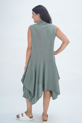Made In Italy Elice Linen Asymmetric Button Dress